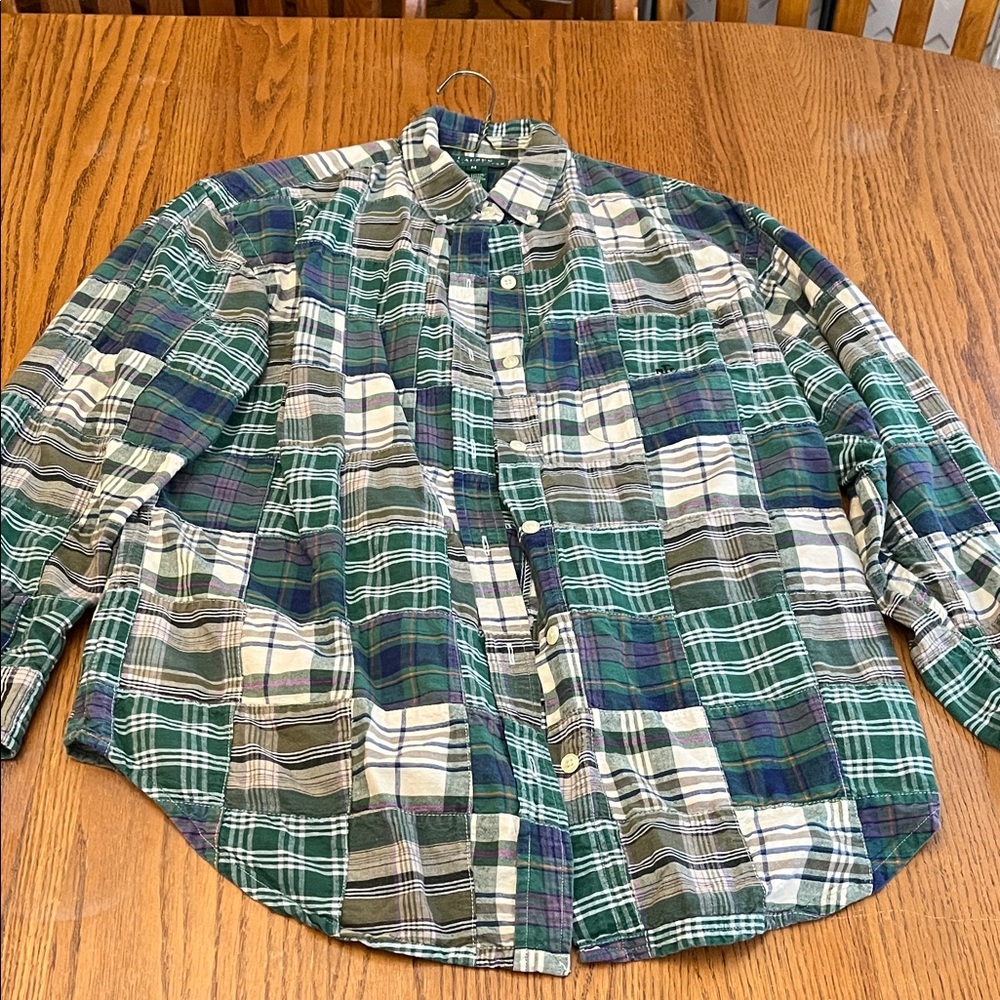 Vintage Ralph Lauren Green and Purple Patchwork Plaid Women's Shirt M